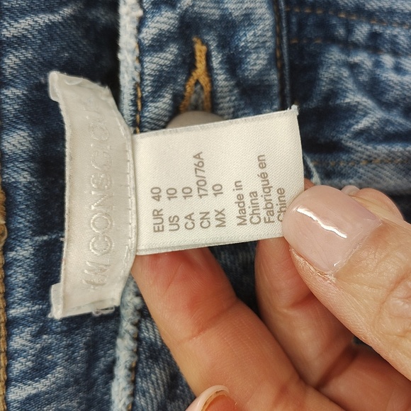 H&M Conscious Denim Jeans size 10 Distressed Blue Stretch Raw Hem - Picture 5 of 8
